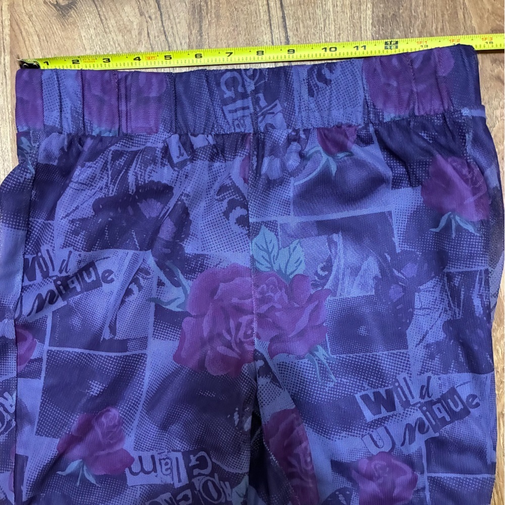 Torrid Betsey Johnson Mesh Flare Pants Purple Rose Logo Print LikeNew Condition - Picture 5 of 9
